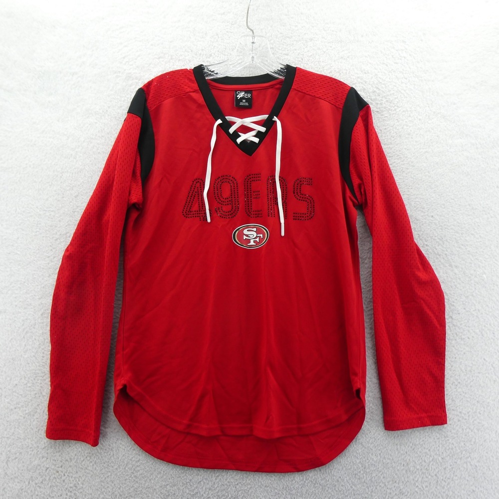 G-III Shirt Womens Medium San Francisco 49ers Red Lace Up Rhinestone Y2K Vintage